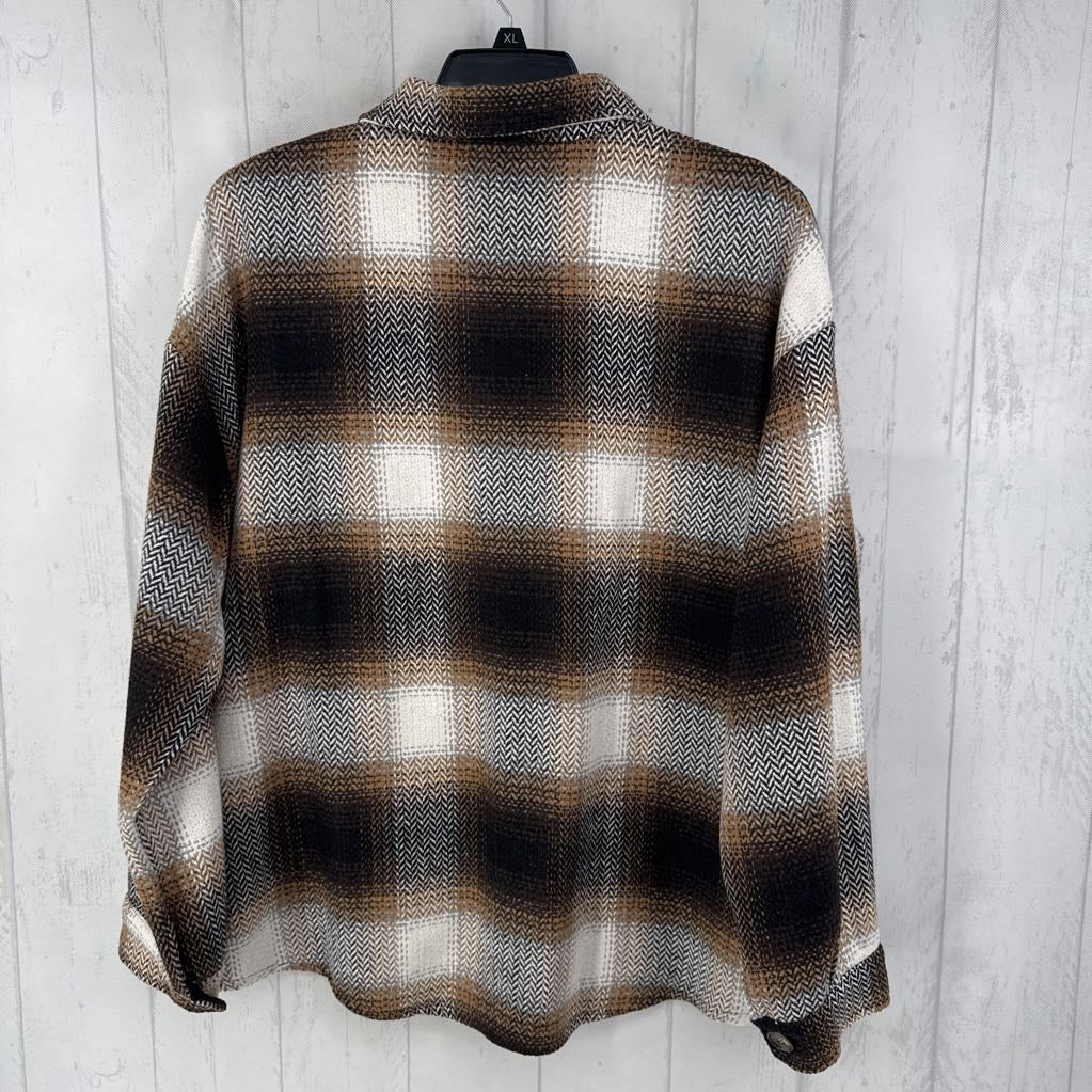 XXL l/s plaid button shacket
