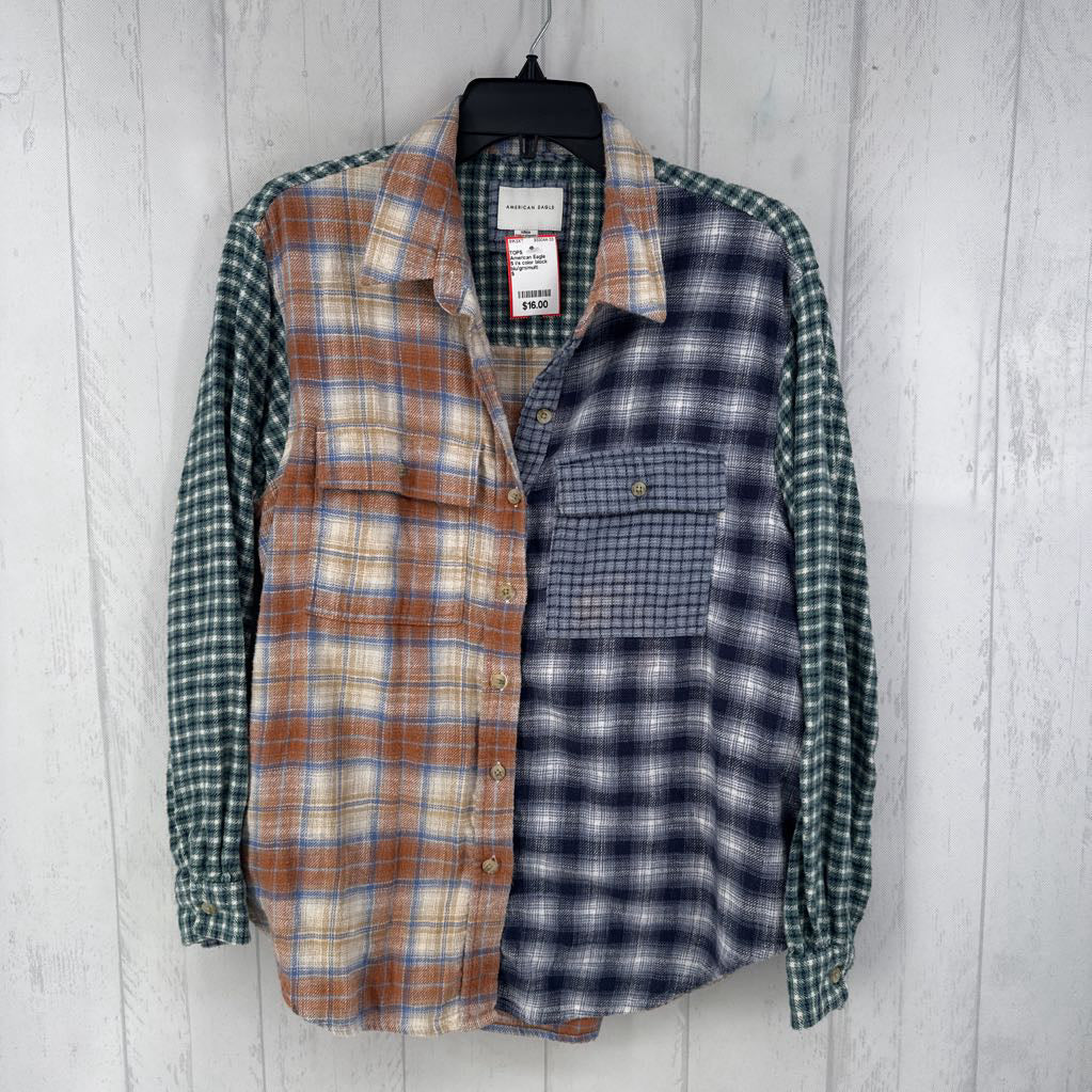 S l/s color block plaid button shirt