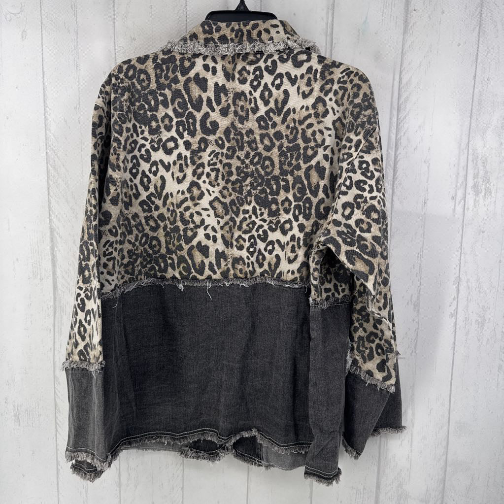 M l/s animal print embroidered button blazer