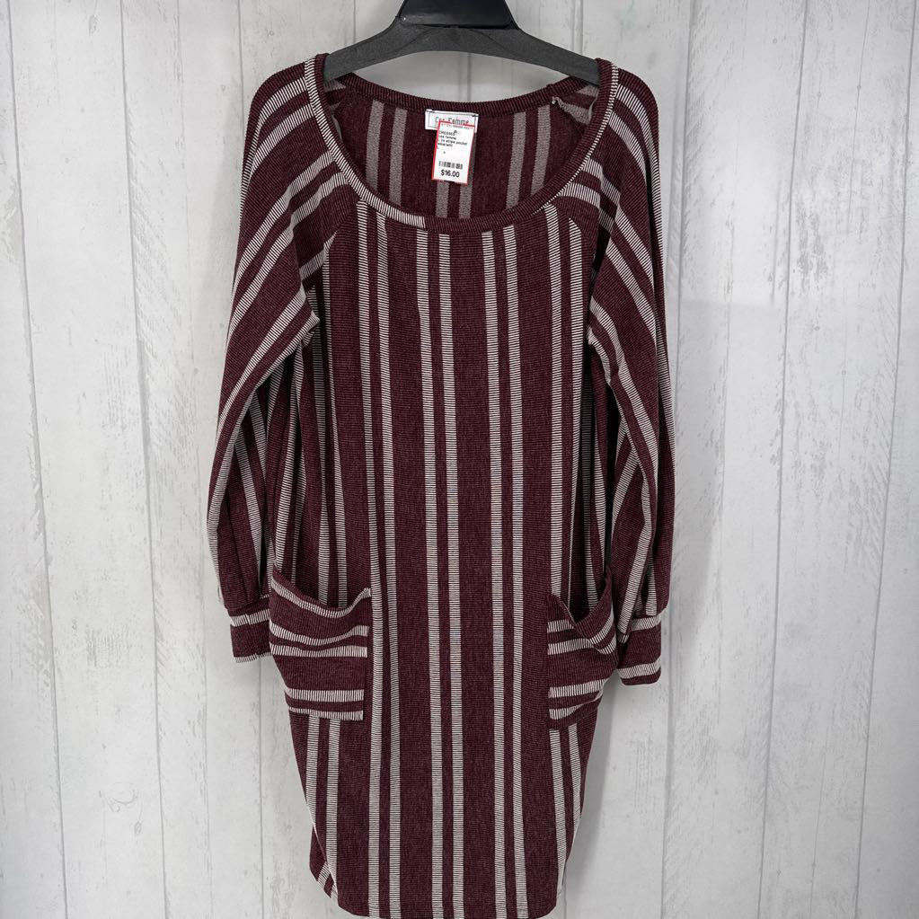 L l/s stripe pocket dress