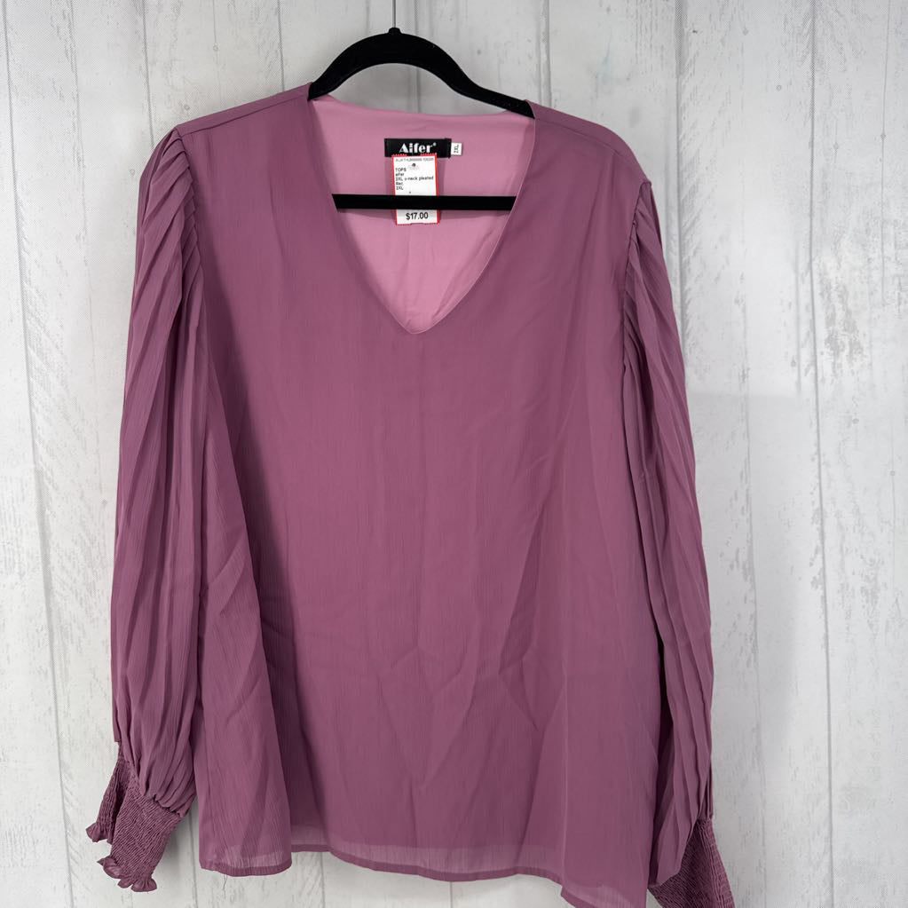2XL v-neck pleated slv top