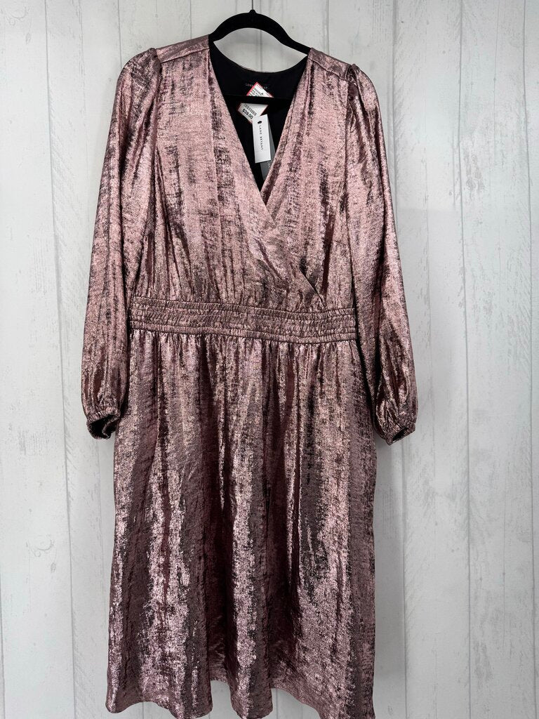 R100 18/20 l/s metallic smocked waist dress
