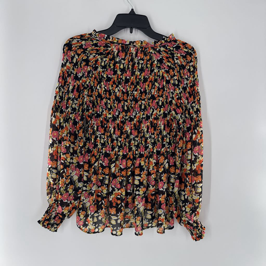 S flo print smocked l/s top