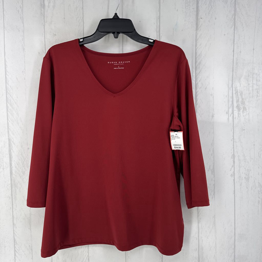 L 3/4 slv v-neck top