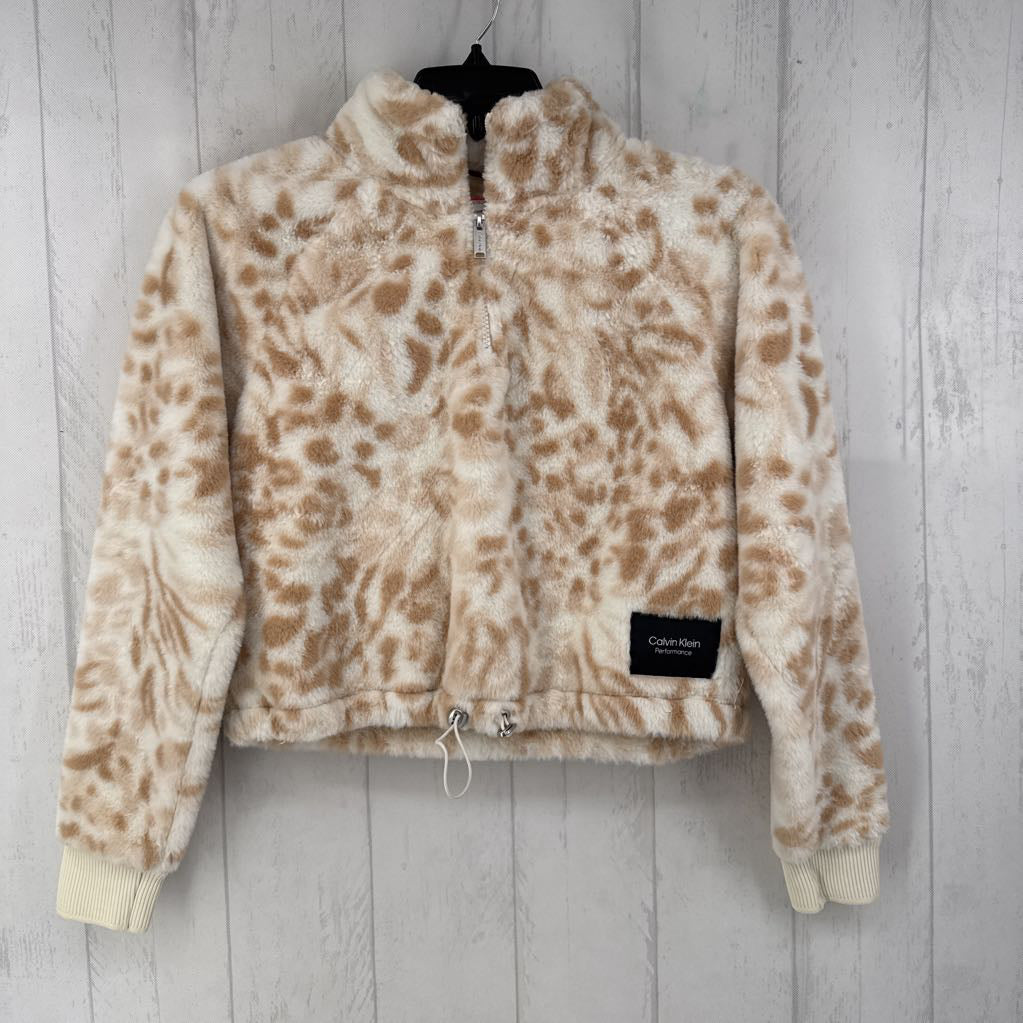 S faux fur animal print crop pullover
