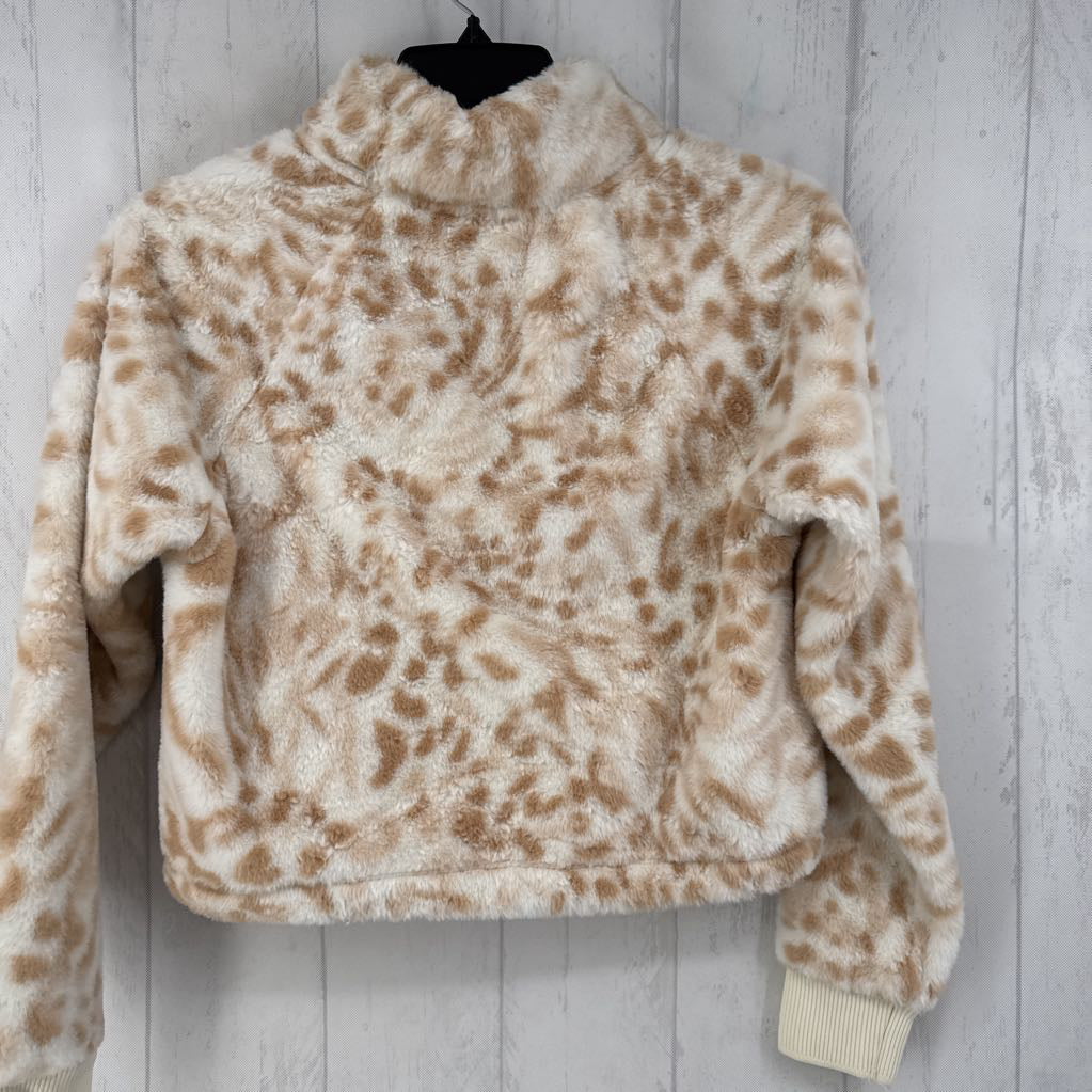 S faux fur animal print crop pullover