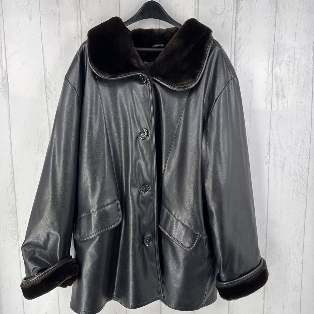 2X faux fur lined vegan leather coat