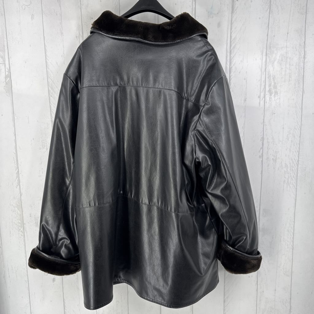 2X faux fur lined vegan leather coat