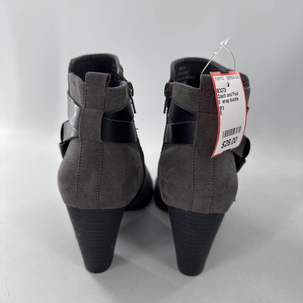 8 wrap buckle block heel boot