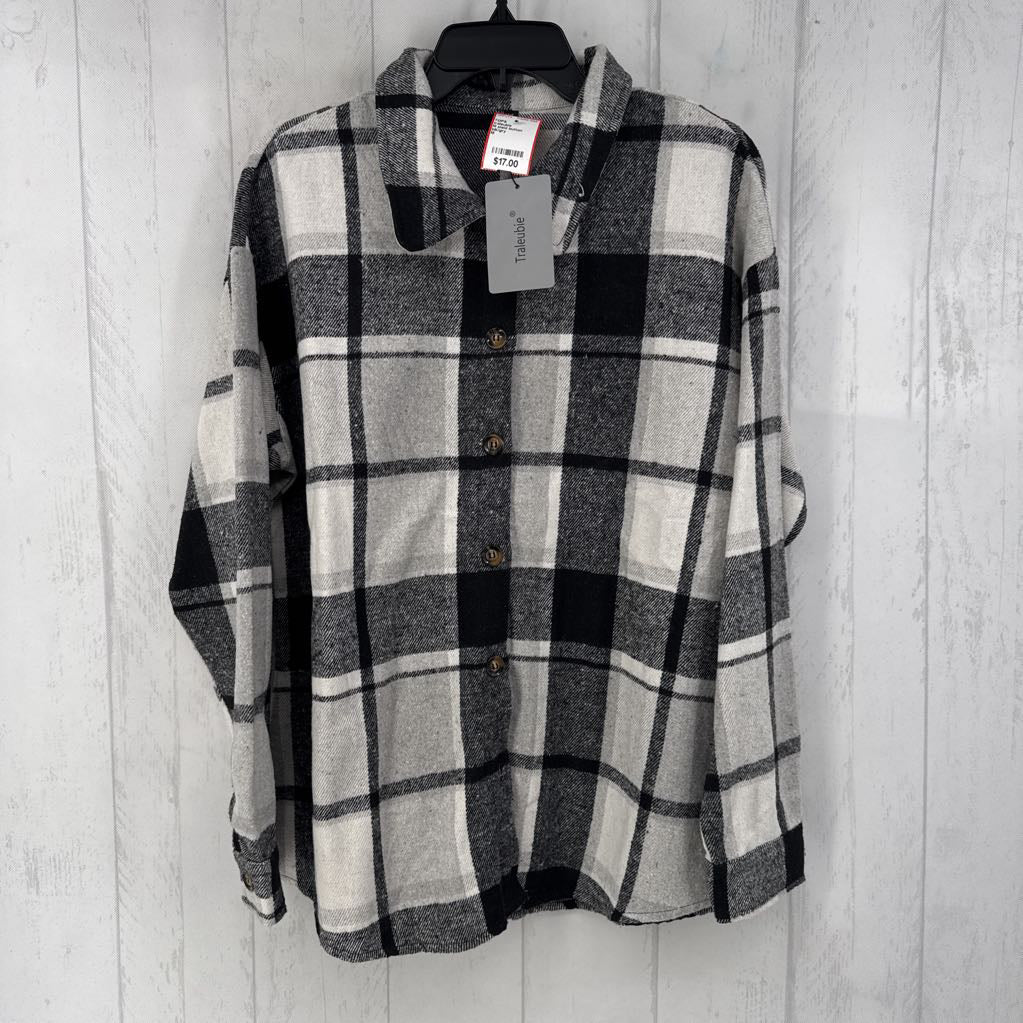 M plaid button down l/s top