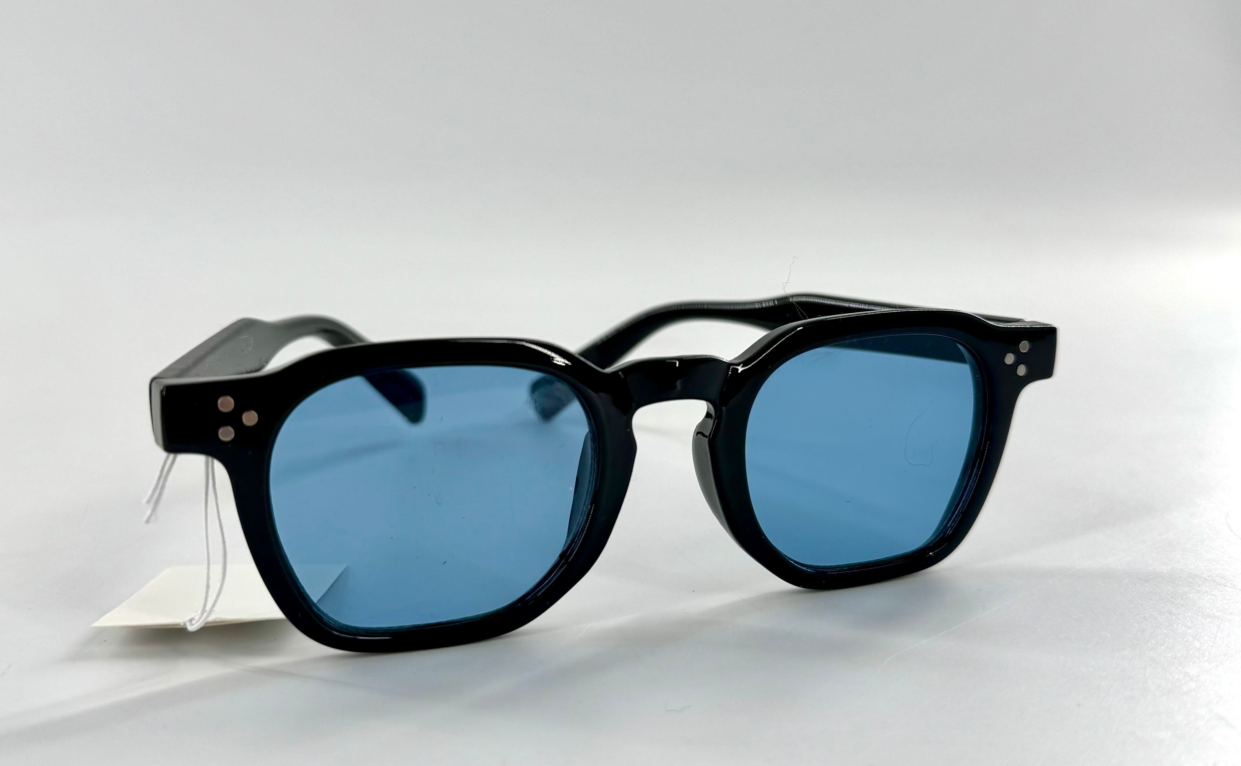 blue lens black frame sunglasses