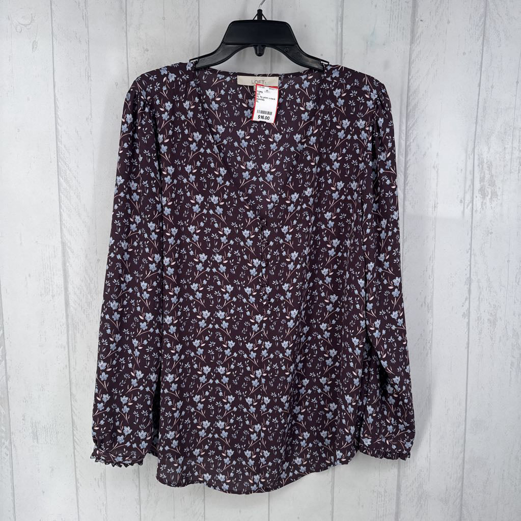 XL flo print v-neck l/s top