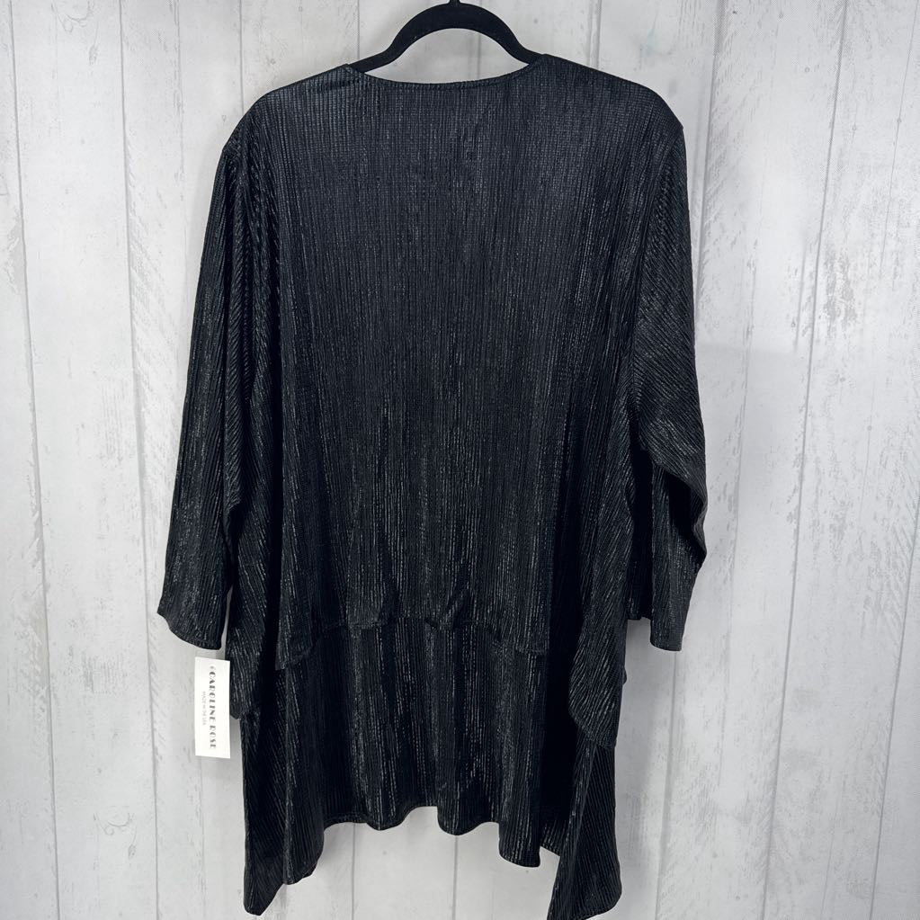 R354 2x 3/4 slv shine tiered ruffle v-neck top