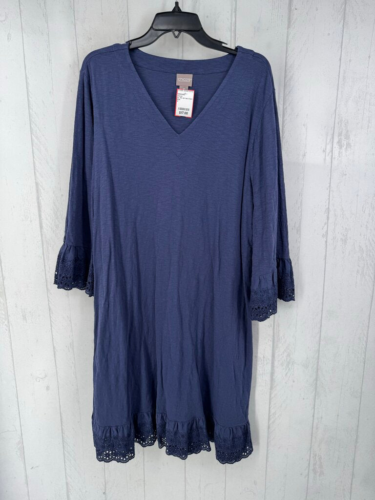 XL 3/4 slv lace hem v-neck dress