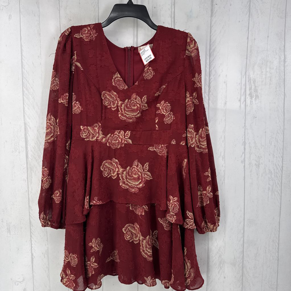 L flo print v-neck l/s dress