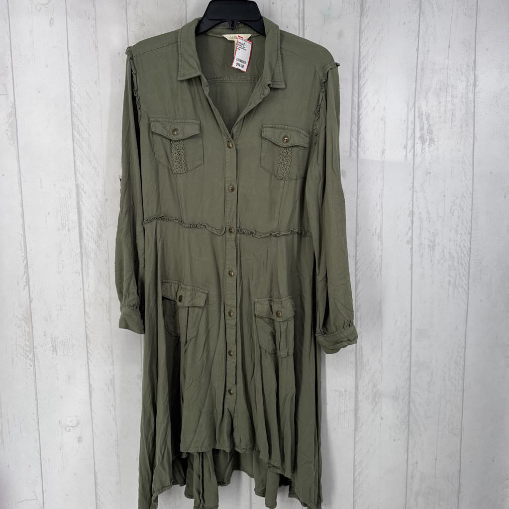 L button front tiered l/s dress