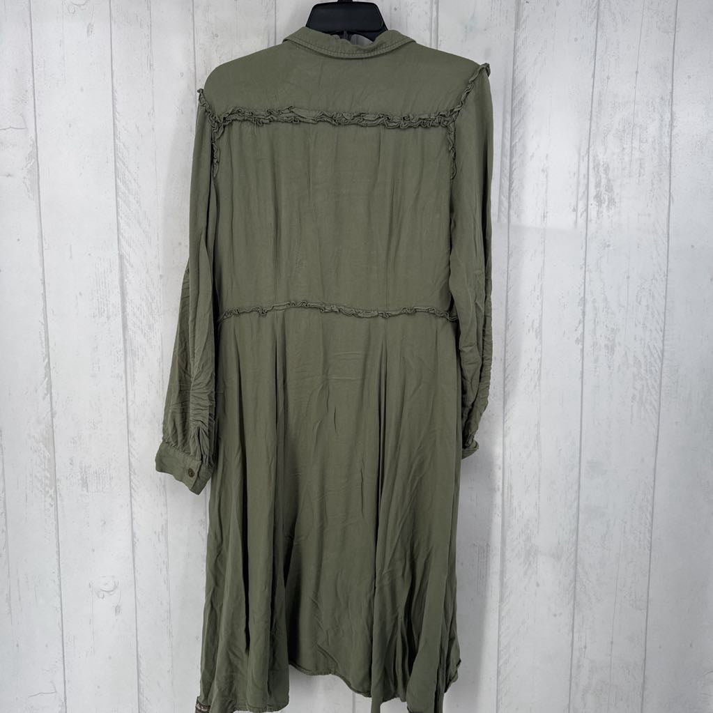 L button front tiered l/s dress