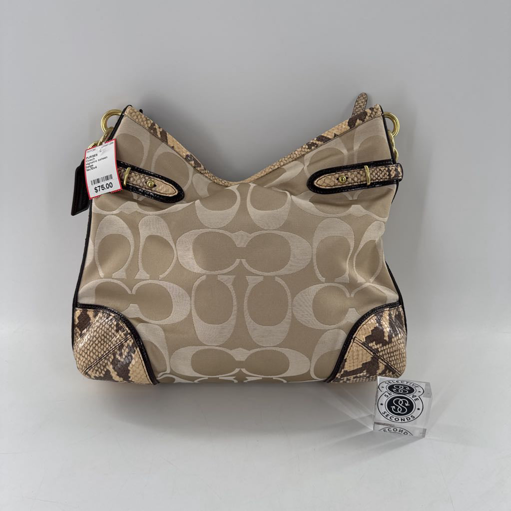 signatre sateen hobo bag w/ snakeskin trim