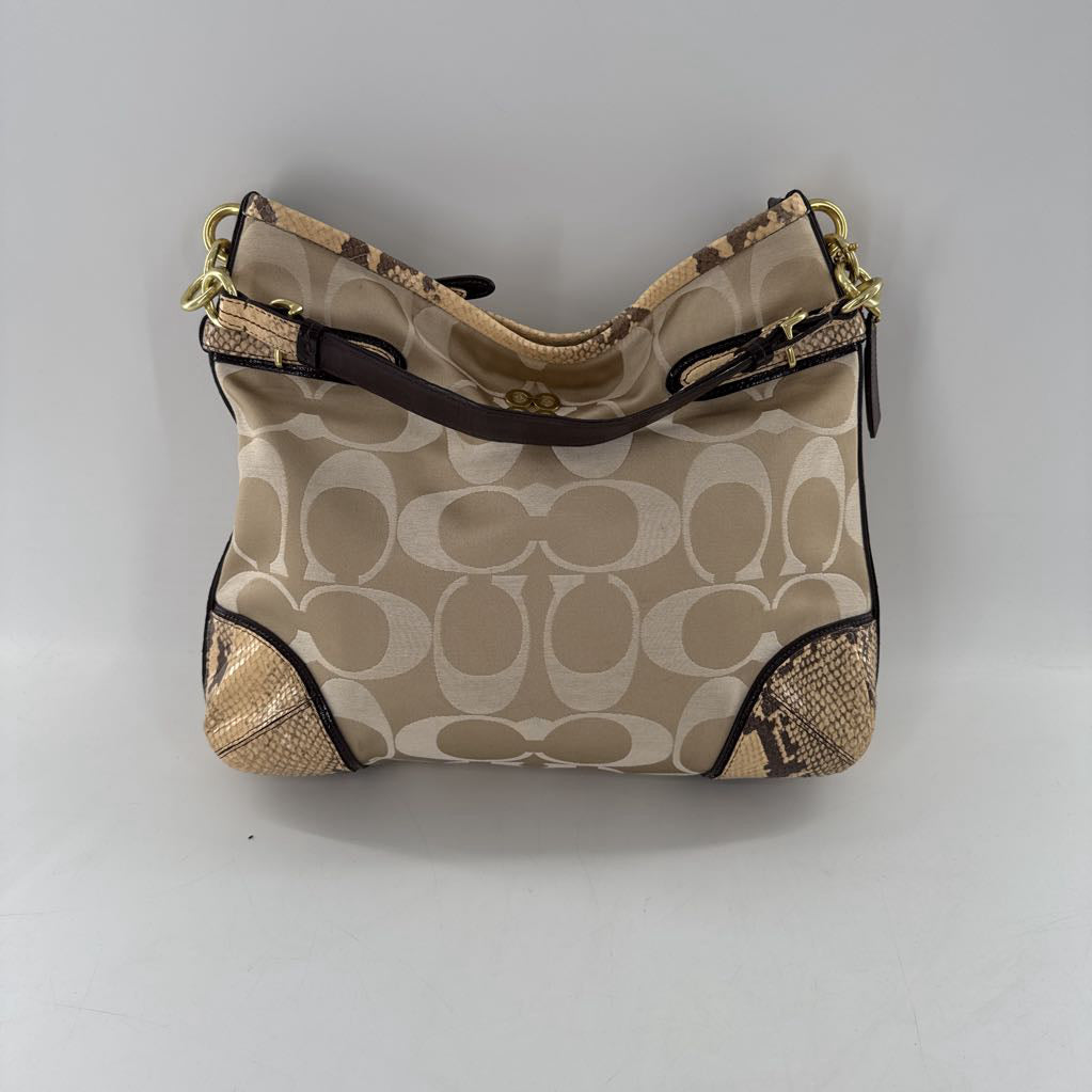 signatre sateen hobo bag w/ snakeskin trim