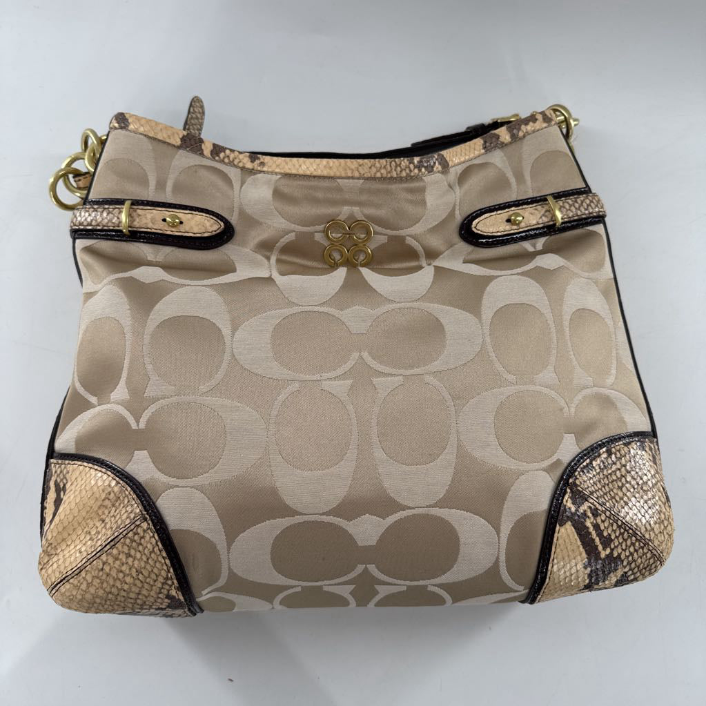 signatre sateen hobo bag w/ snakeskin trim