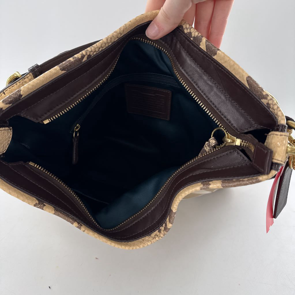 signatre sateen hobo bag w/ snakeskin trim