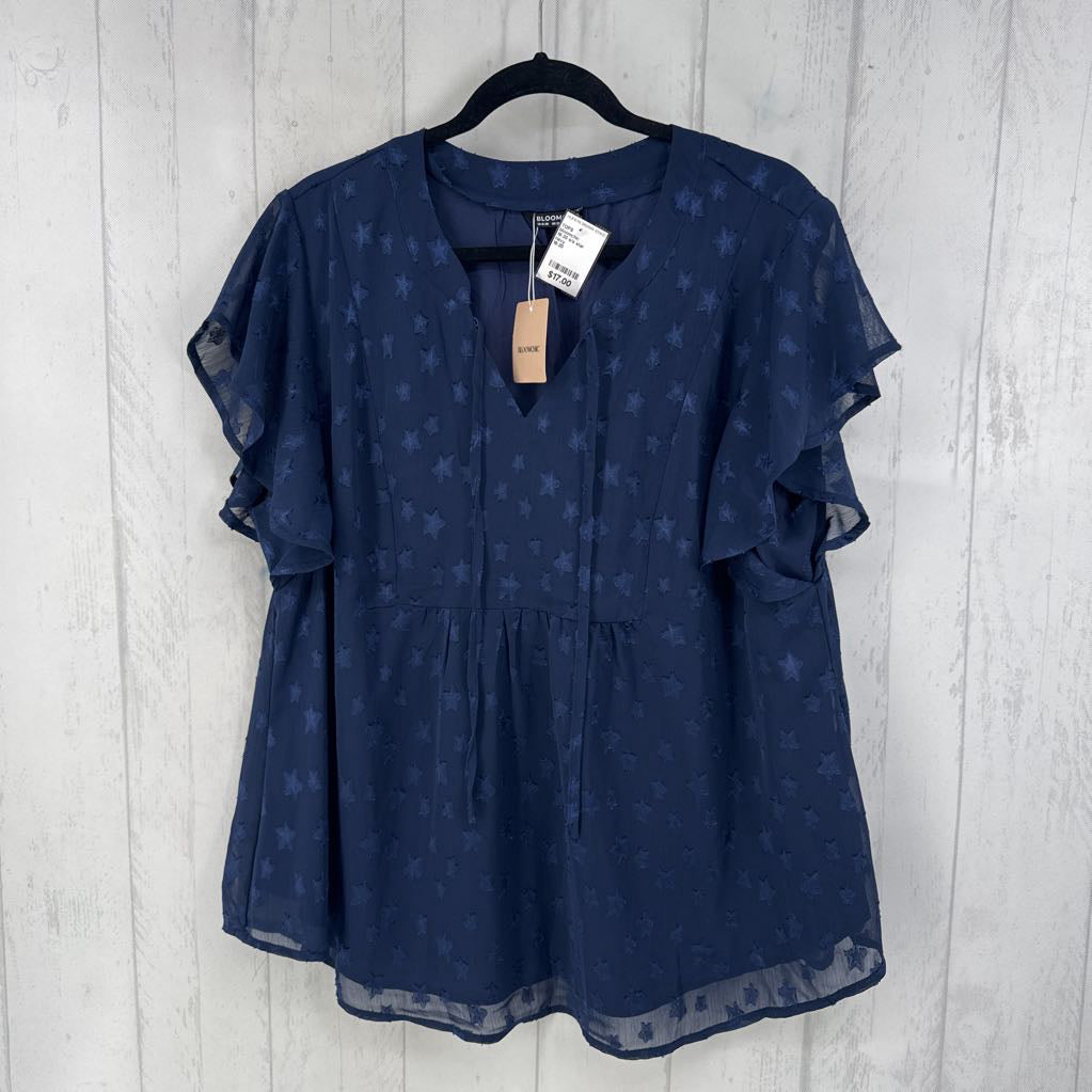 18-20 s/s star embroidered v-neck top