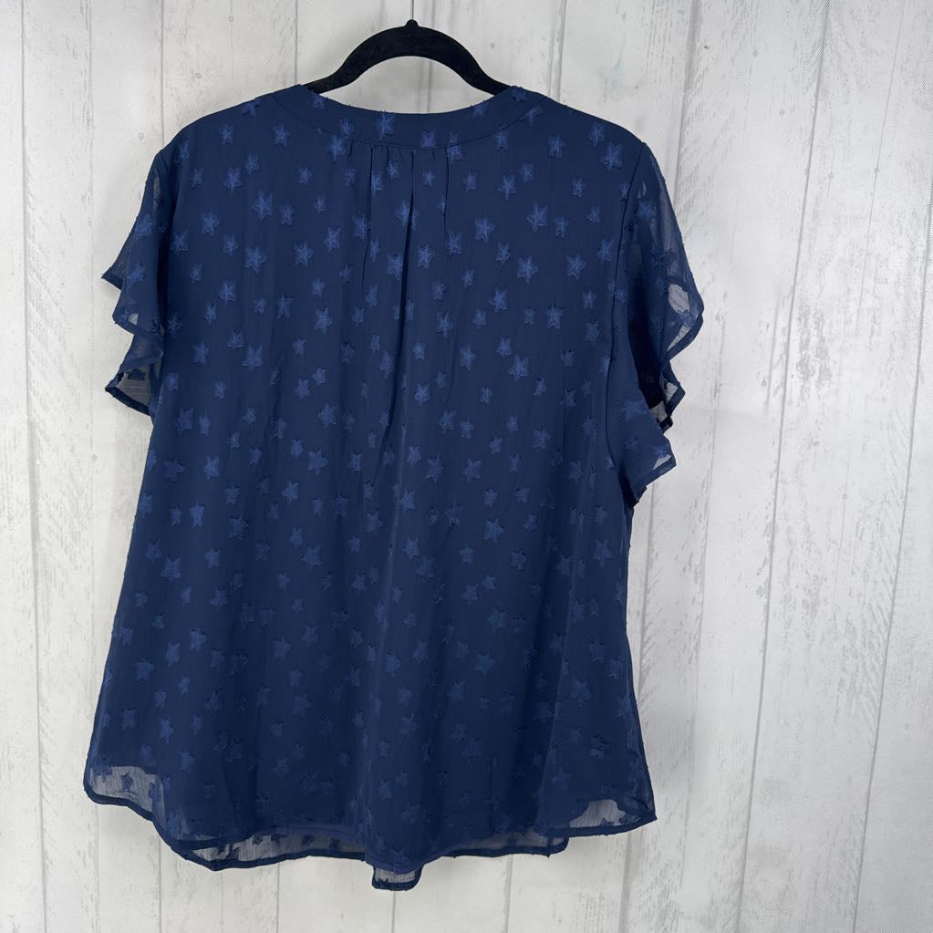 18-20 s/s star embroidered v-neck top