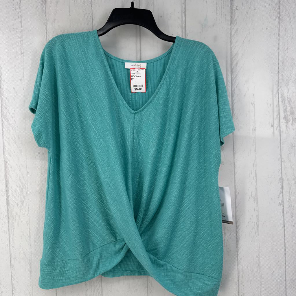 R19 XL v-neck gathered hem s/s top