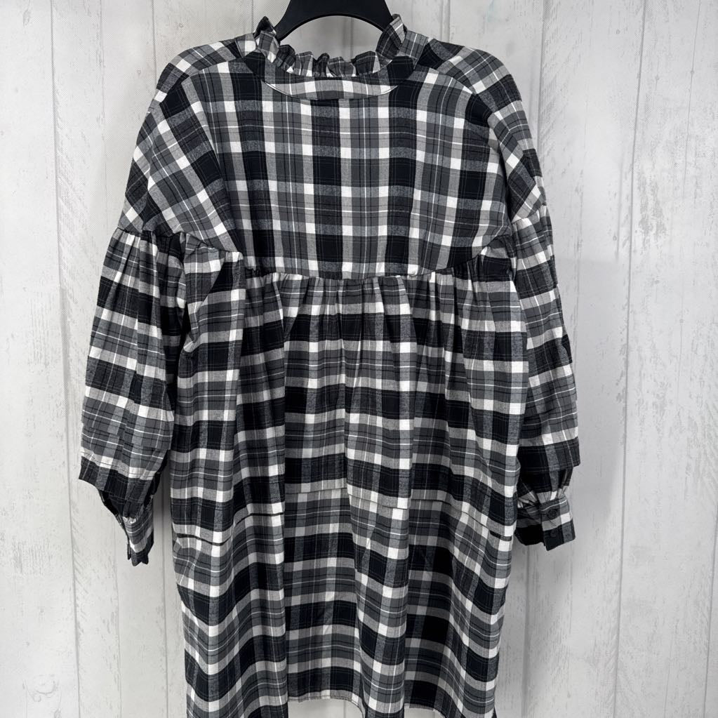 6 plaid tie front l/s dress