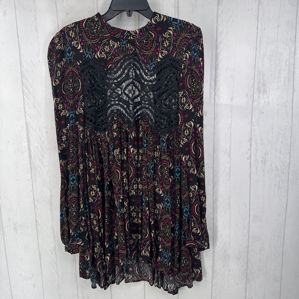 R128 M lace & medallion print l/s dress