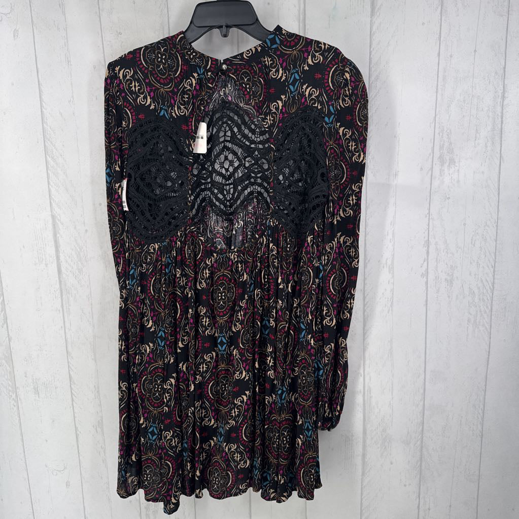R128 M lace & medallion print l/s dress