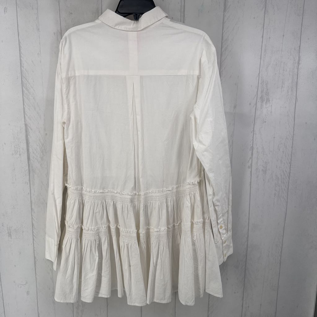 M smocked ruffled button front l/s dress