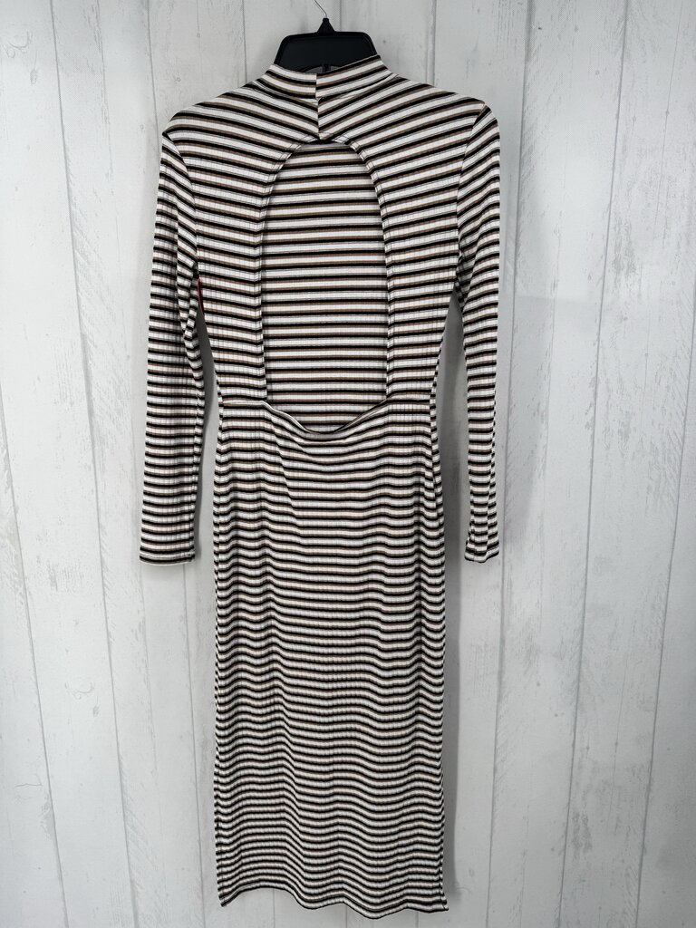 6 ribbed striped open back l/s dress
