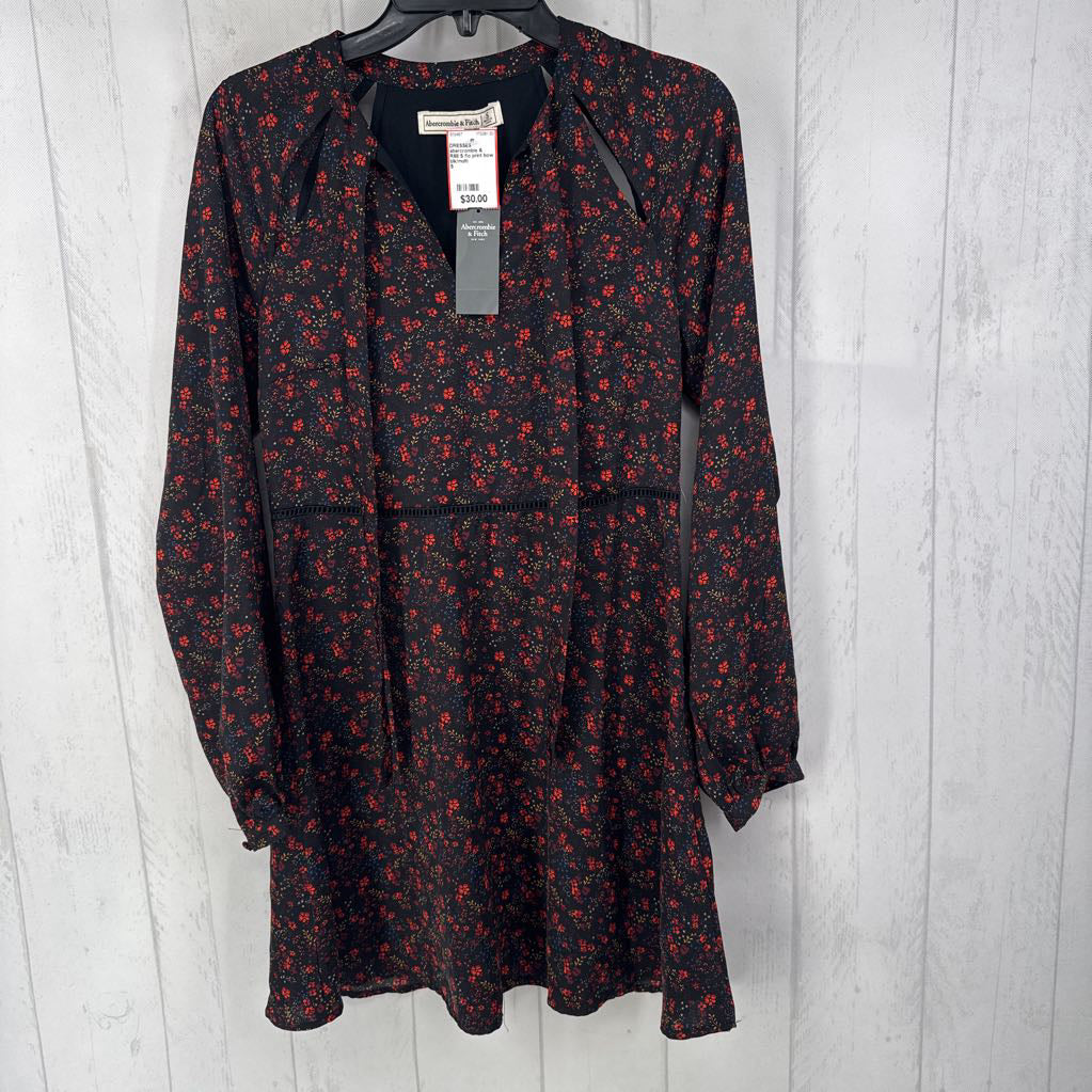 R68 S flo print bow front l/s dress