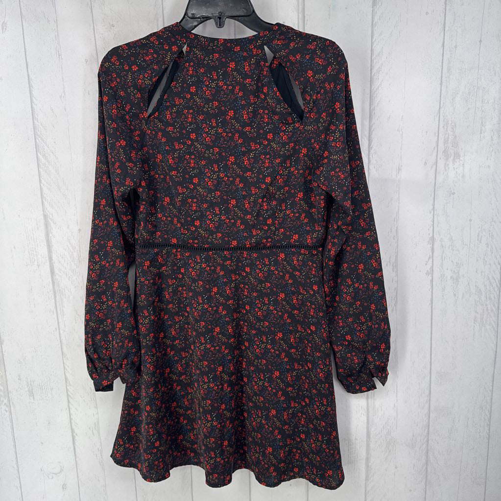 R68 S flo print bow front l/s dress