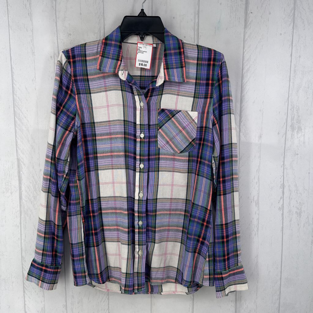 S plaid button down l/s top