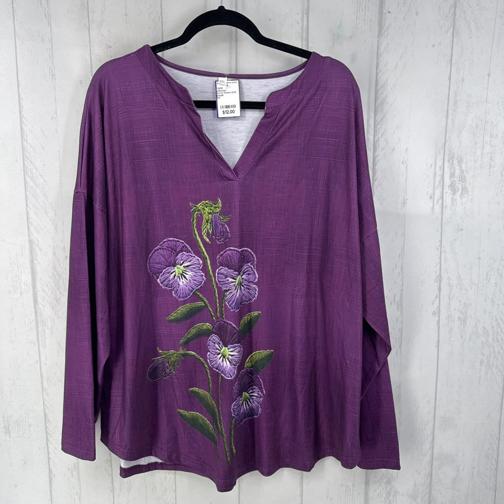 3xl l/s flower print v-neck top