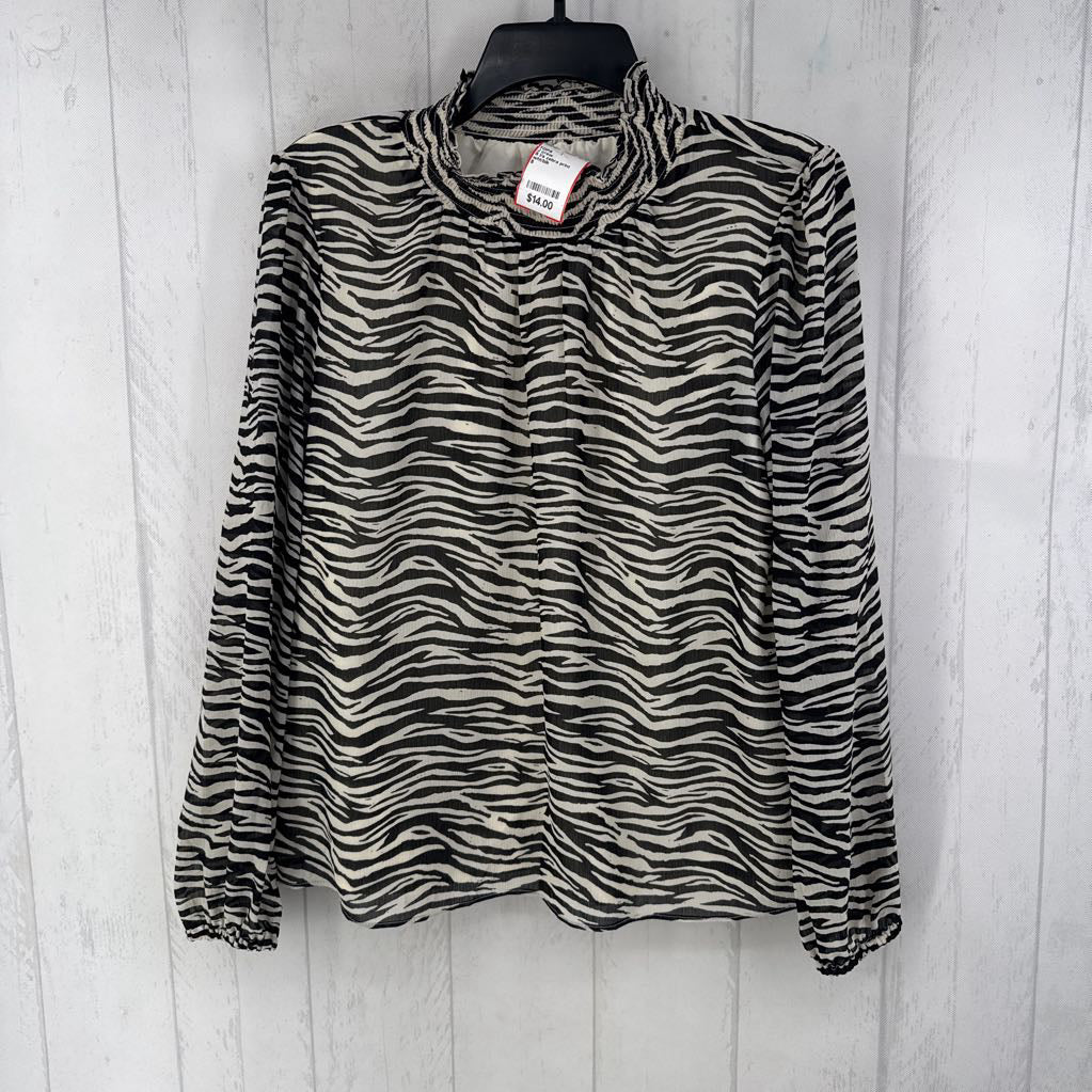 S l/s zebra print mock neck top