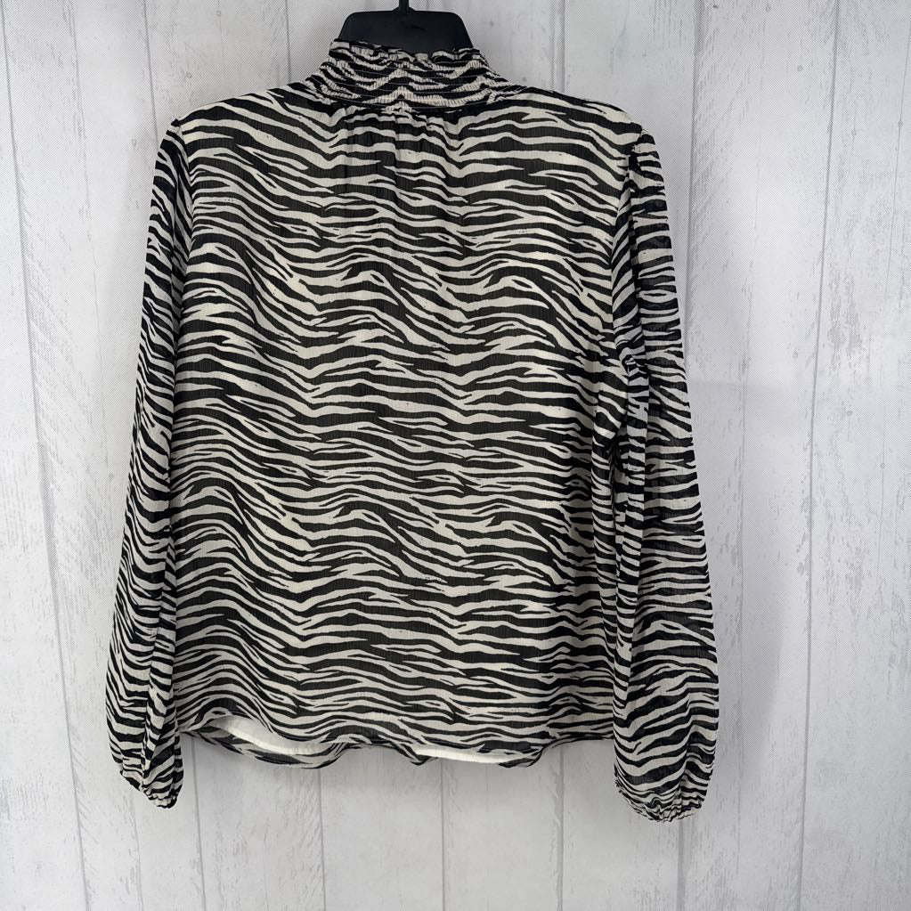 S l/s zebra print mock neck top