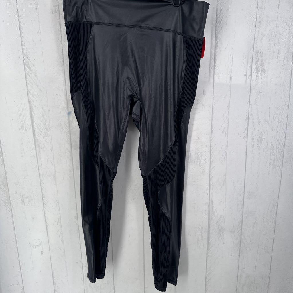 R95 2x faux leather leggings with ribbed/textured side panels