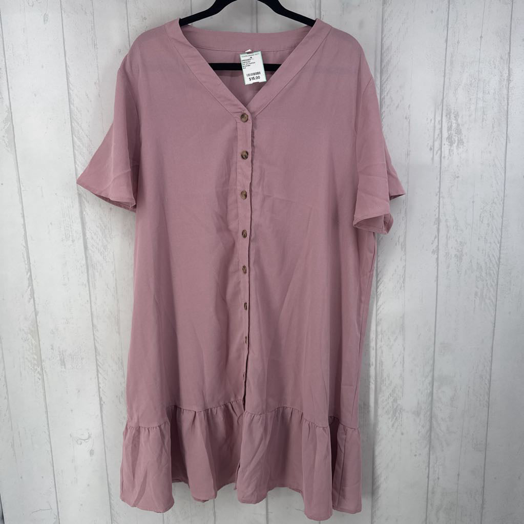 4xl s/s button ruffle hem dress