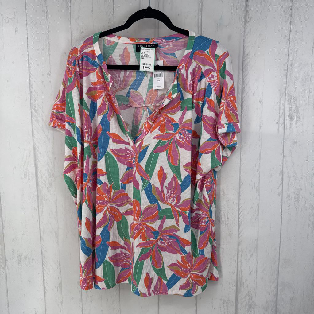 R50 18/20 s/s leaf/flower print top