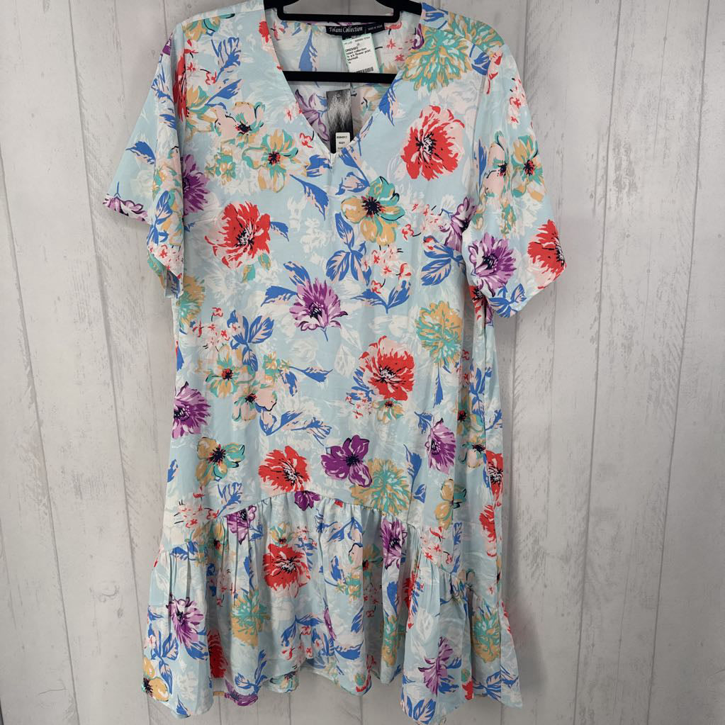 1x s/s flower print ruffle hem dress