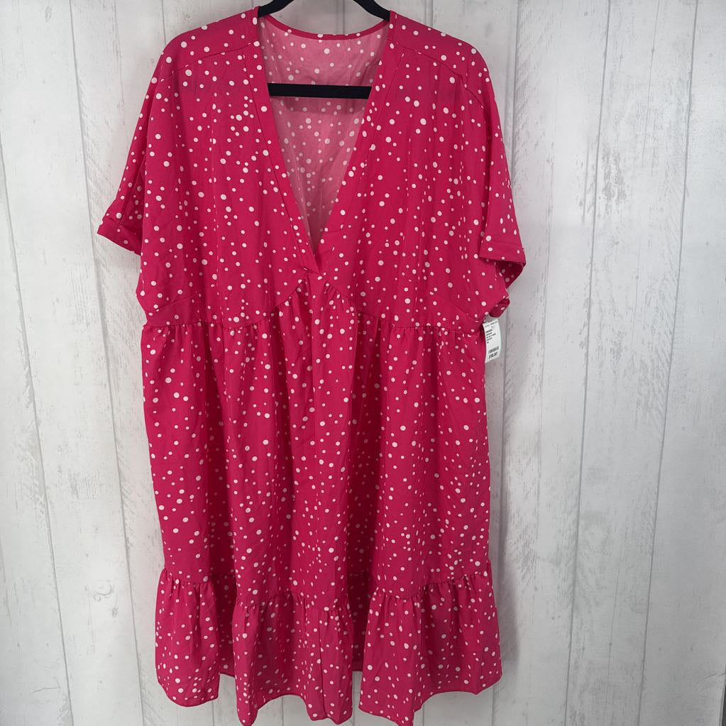 4xl s/s v-neck polka dot ruffle hem dress