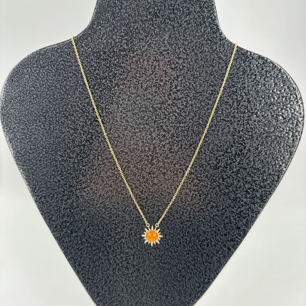 9" gold tone orange stone sun charm necklace