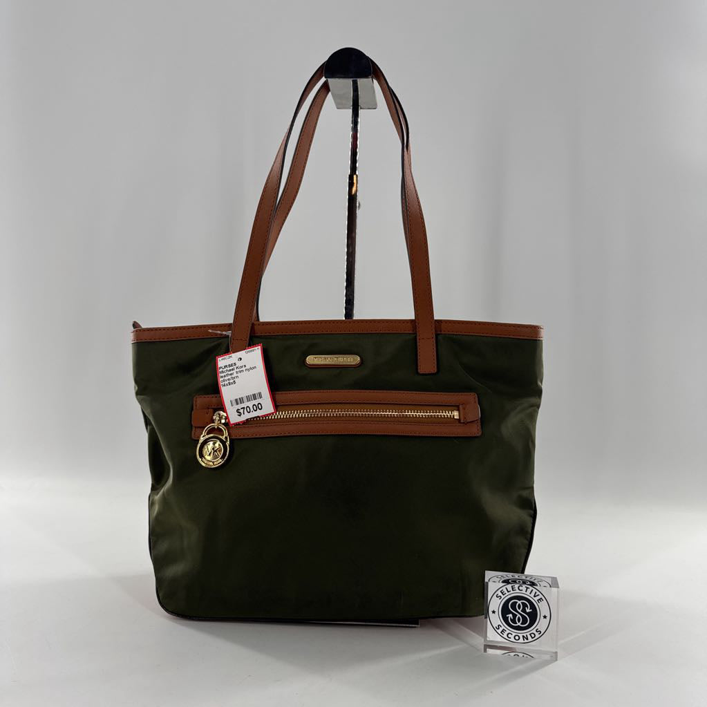 leather trim nylon tote bag