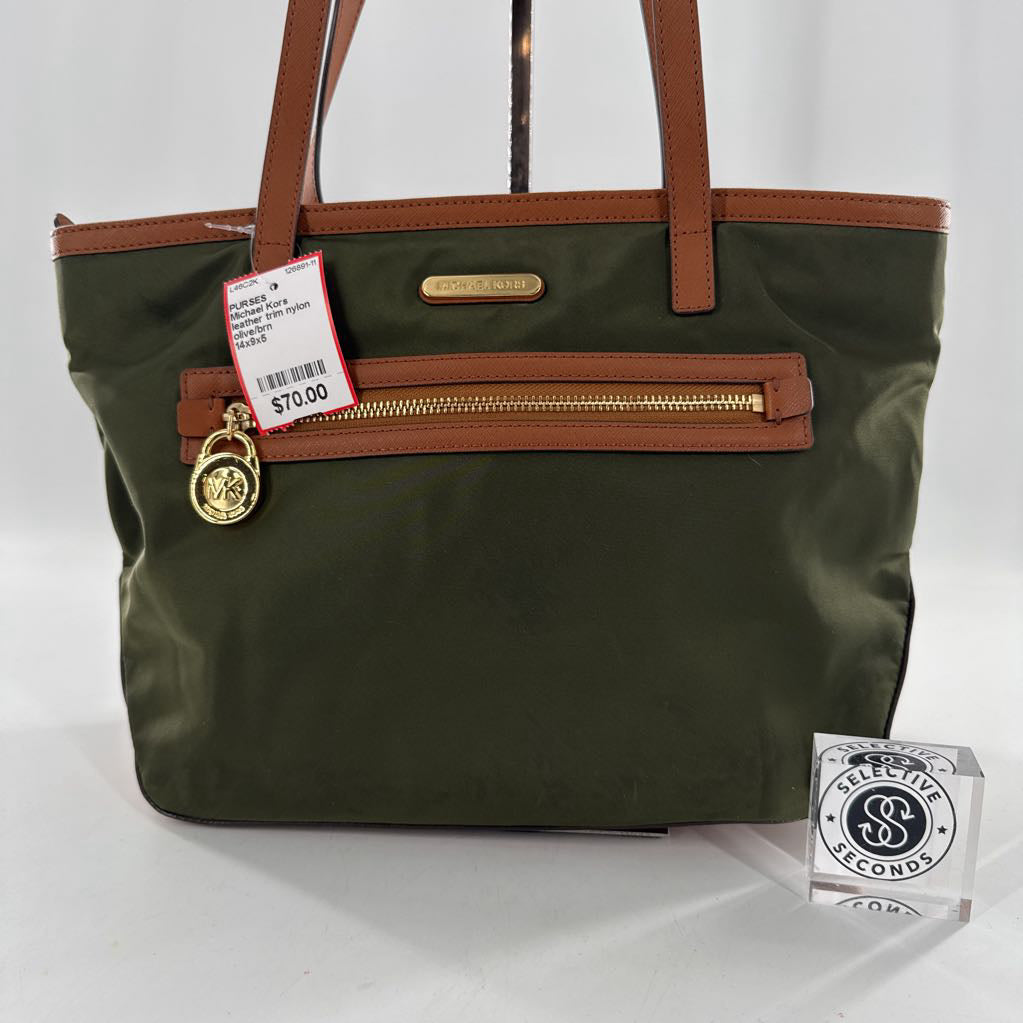 leather trim nylon tote bag