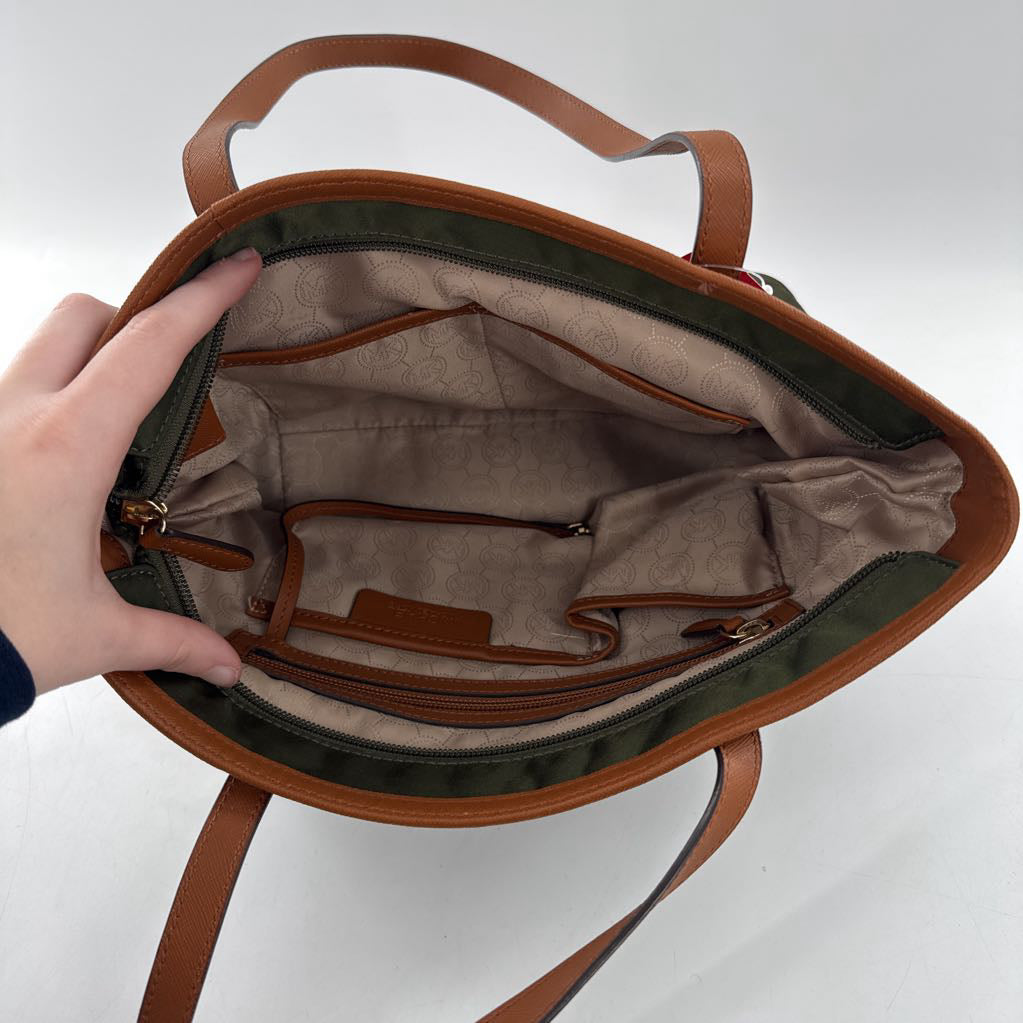 leather trim nylon tote bag