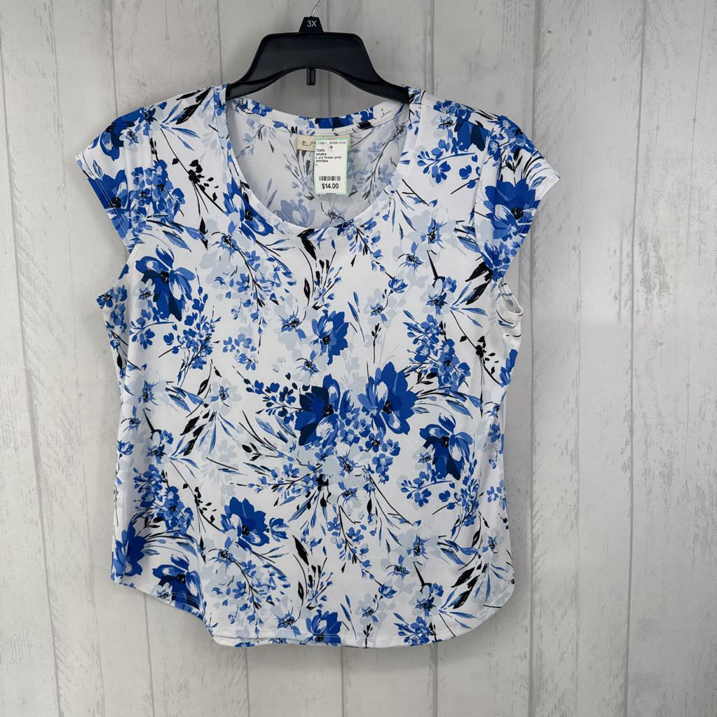 L s/s flower print scoop neck top