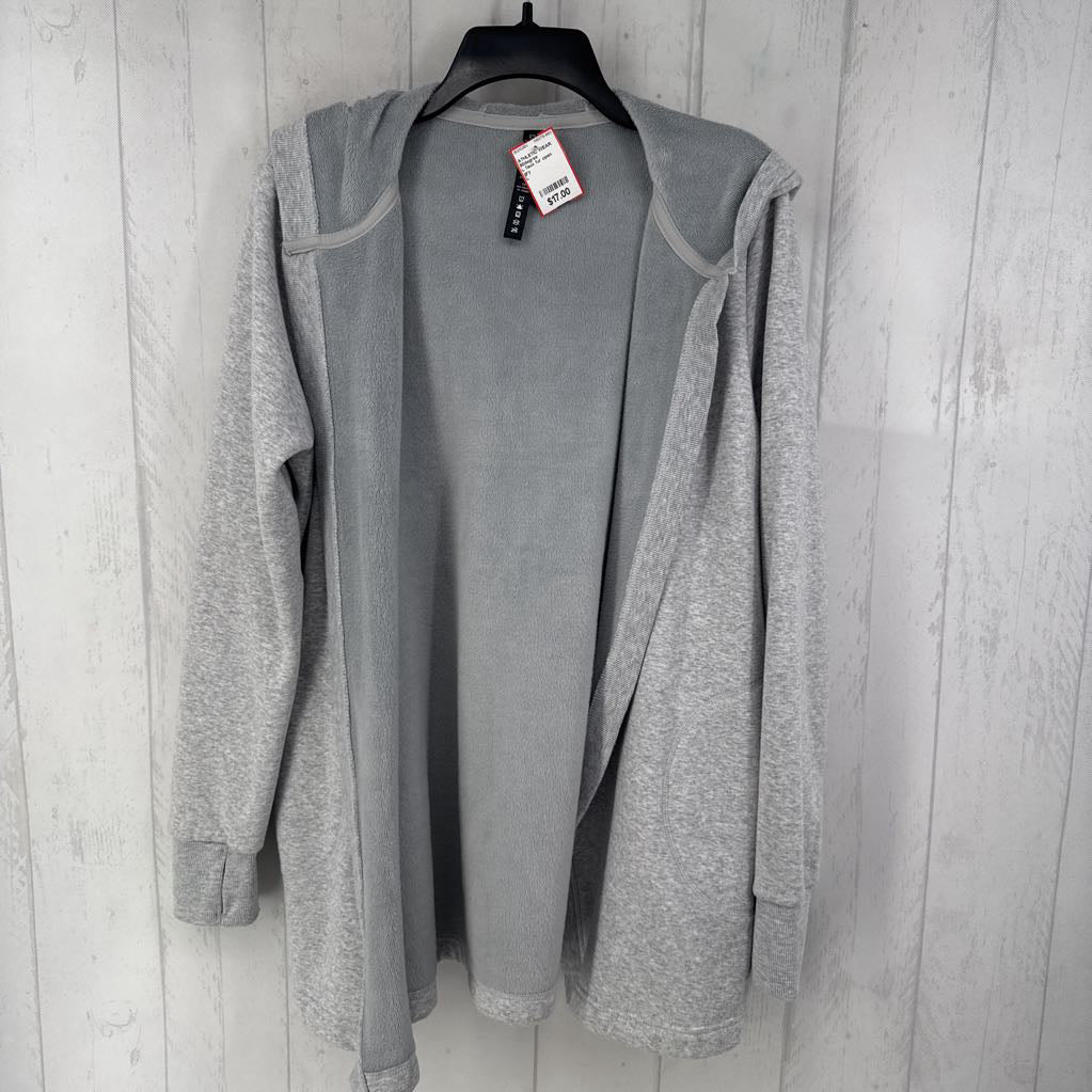 L faux fur open front cardi w/hood